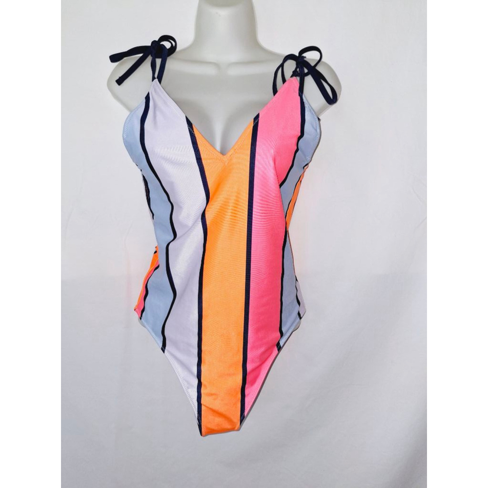 Aerie One Piece Size S Pink Orange Striped cheeky beach vacay swimsuit